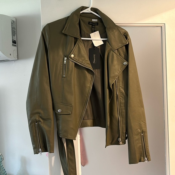 Olive green moto-style jacket - Picture 3 of 7